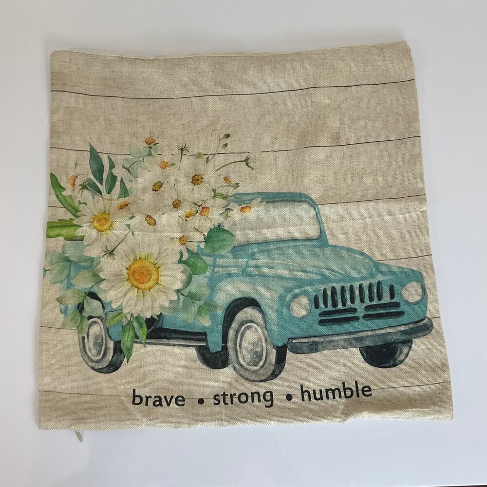 Set of 4 Farmhouse Floral Throw Pillow Covers 18x18 Daisy Bee Truck Beige